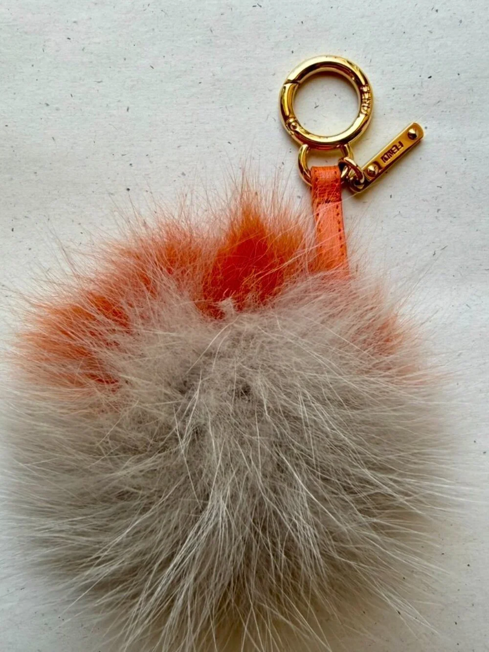 Fendi Orange Gray Fox Fur Pom Pom Bag Charm